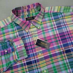 Polo Ralph Lauren Shirt Mens 3XB Multicolor Plaid Button Down LS Oxford Pony